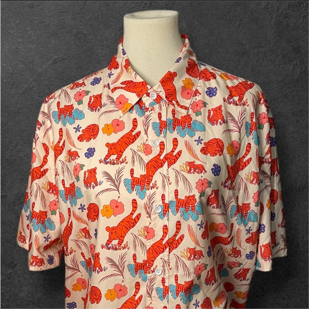 2018 Uchuu Summer Tigerrr Tiger Kawaii Button Down Aloha Shirt XXL VGUC